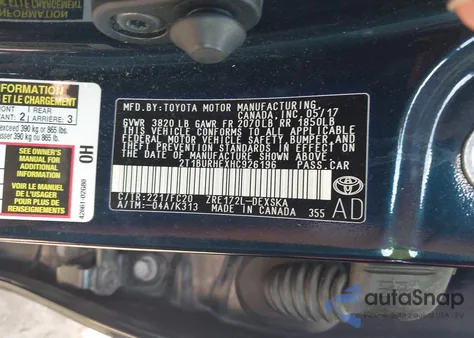 2017 Toyota Corolla Se из США, поврежденный, VIN 2T1BURHEXHC926196